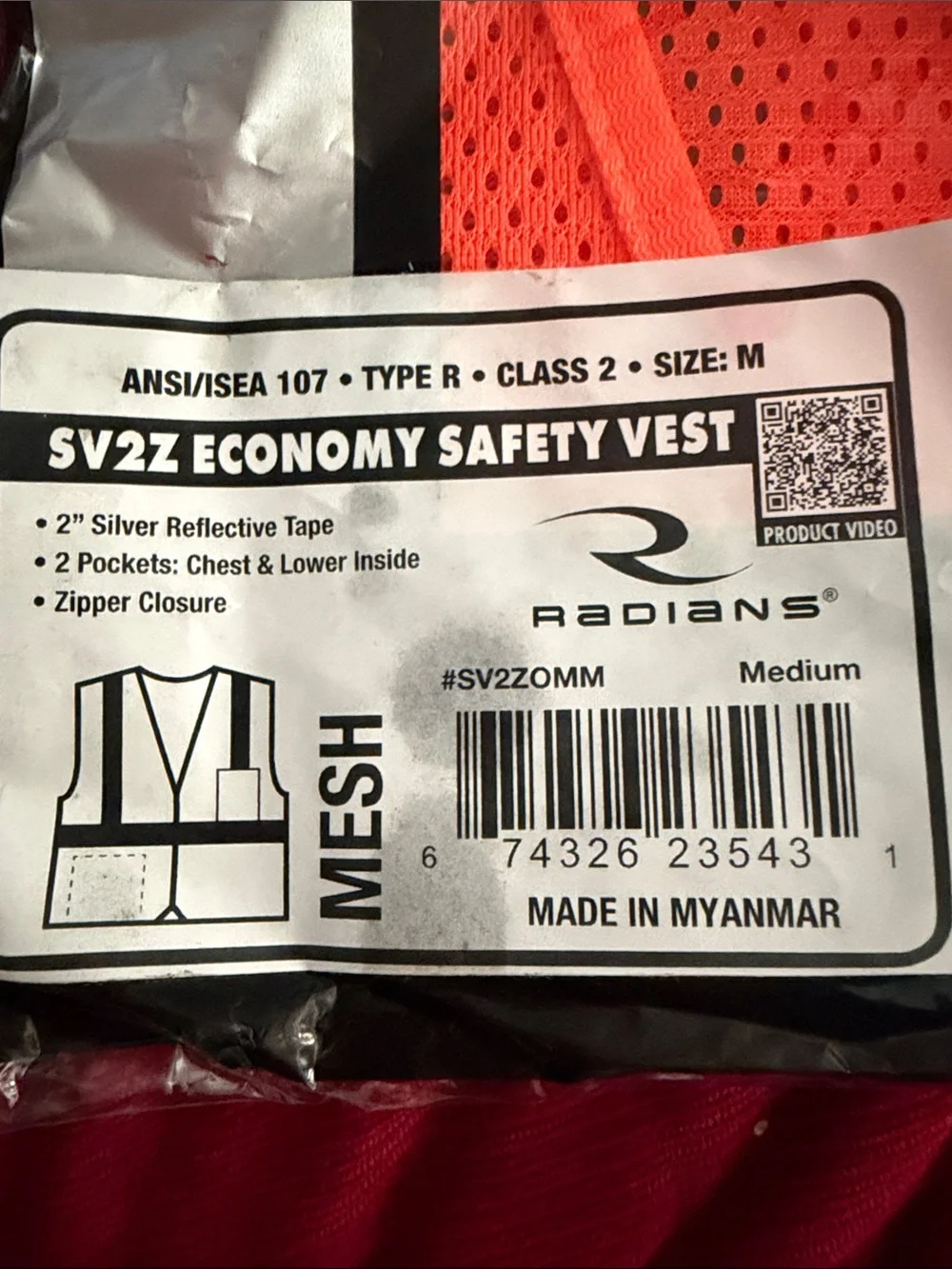 High-Visibility Orange Safety Vest - Men’s Medium